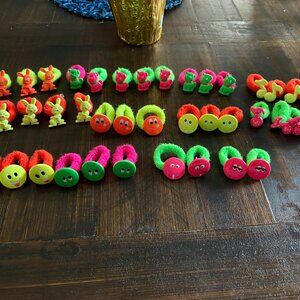 Vintage 80's Lot of 39 Neon Hair Ties ~ Faces ~ Rabbits ~ Music ~ Bunnies
